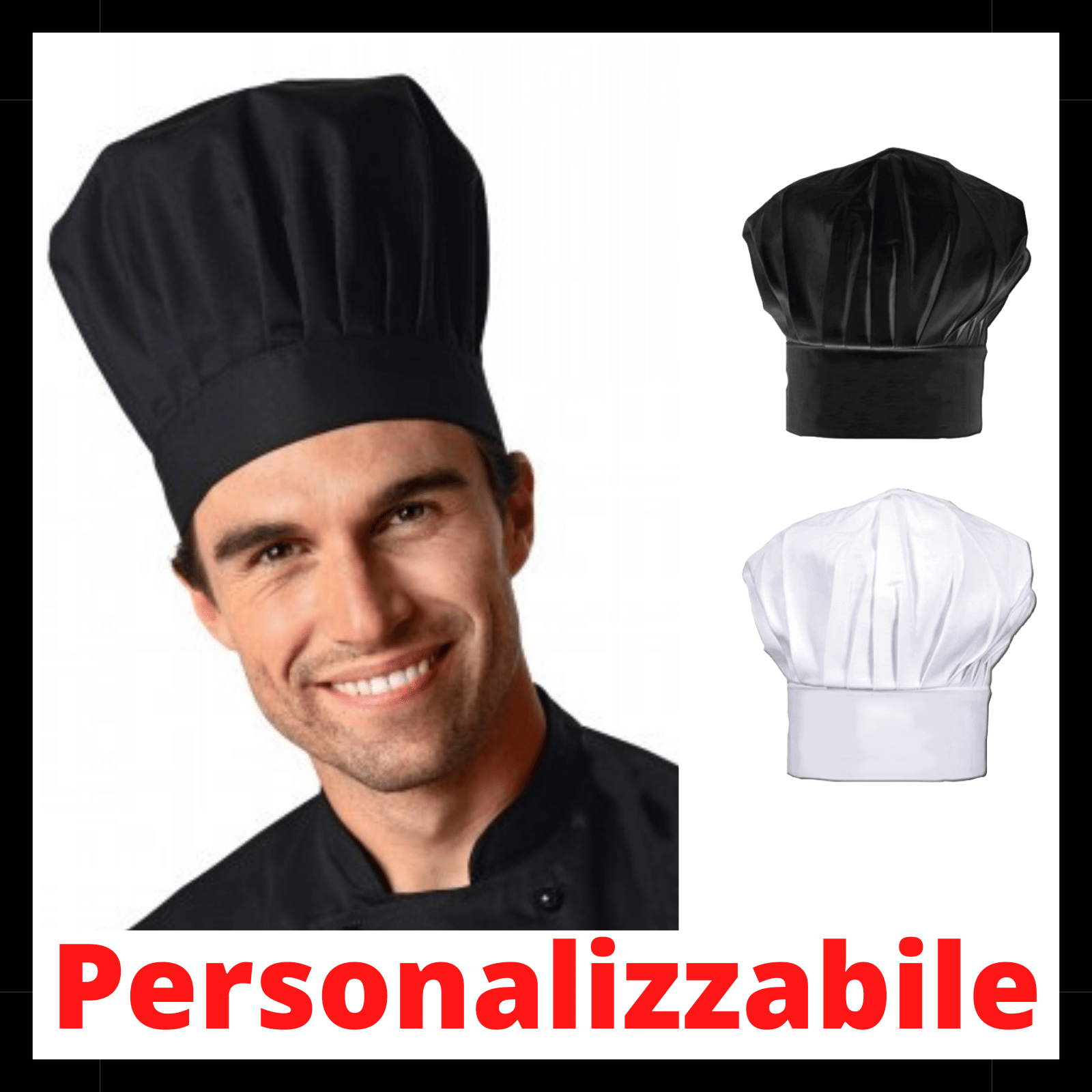 Cappello da Cuoco Chef Uomo Donna in cotone Cucina Lavoro Ristorante Pizzaiolo PERSONALIZZABILE con Nome Logo testo