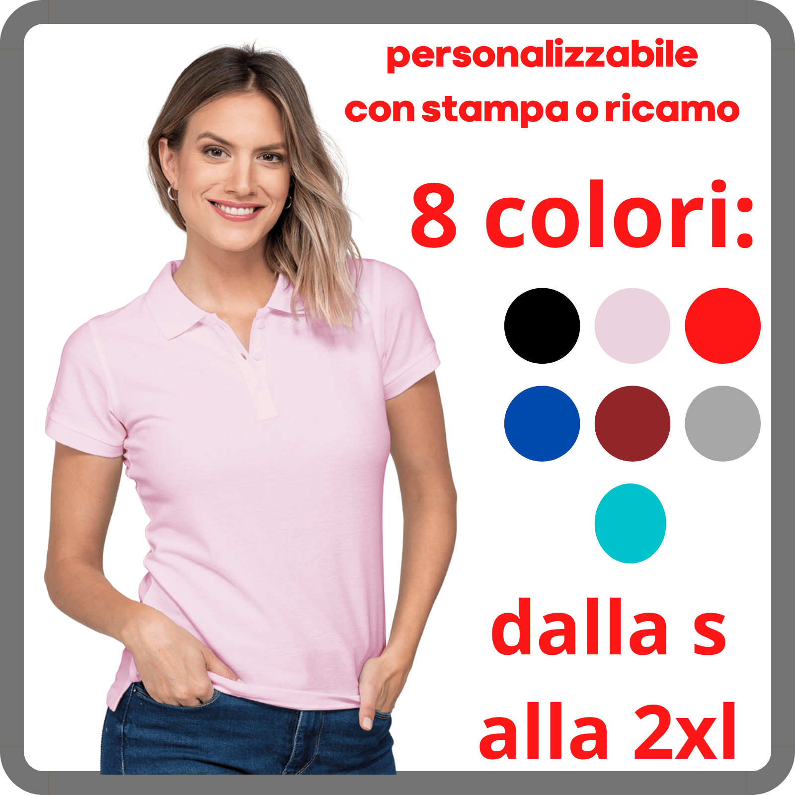 Polo Uomo Manica Corta in 100% Cotone Piquè da Lavoro t-shirt maglietta personalizzata vestibilità regolare