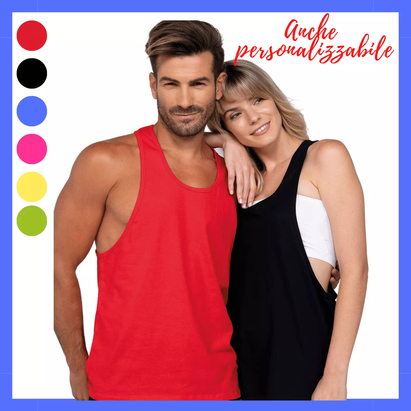 Canotta Uomo Donna Palestra bodybuilding Spiaggia Sportiva Piscina in Cotone spalla larga anche colori fluo personalizzata