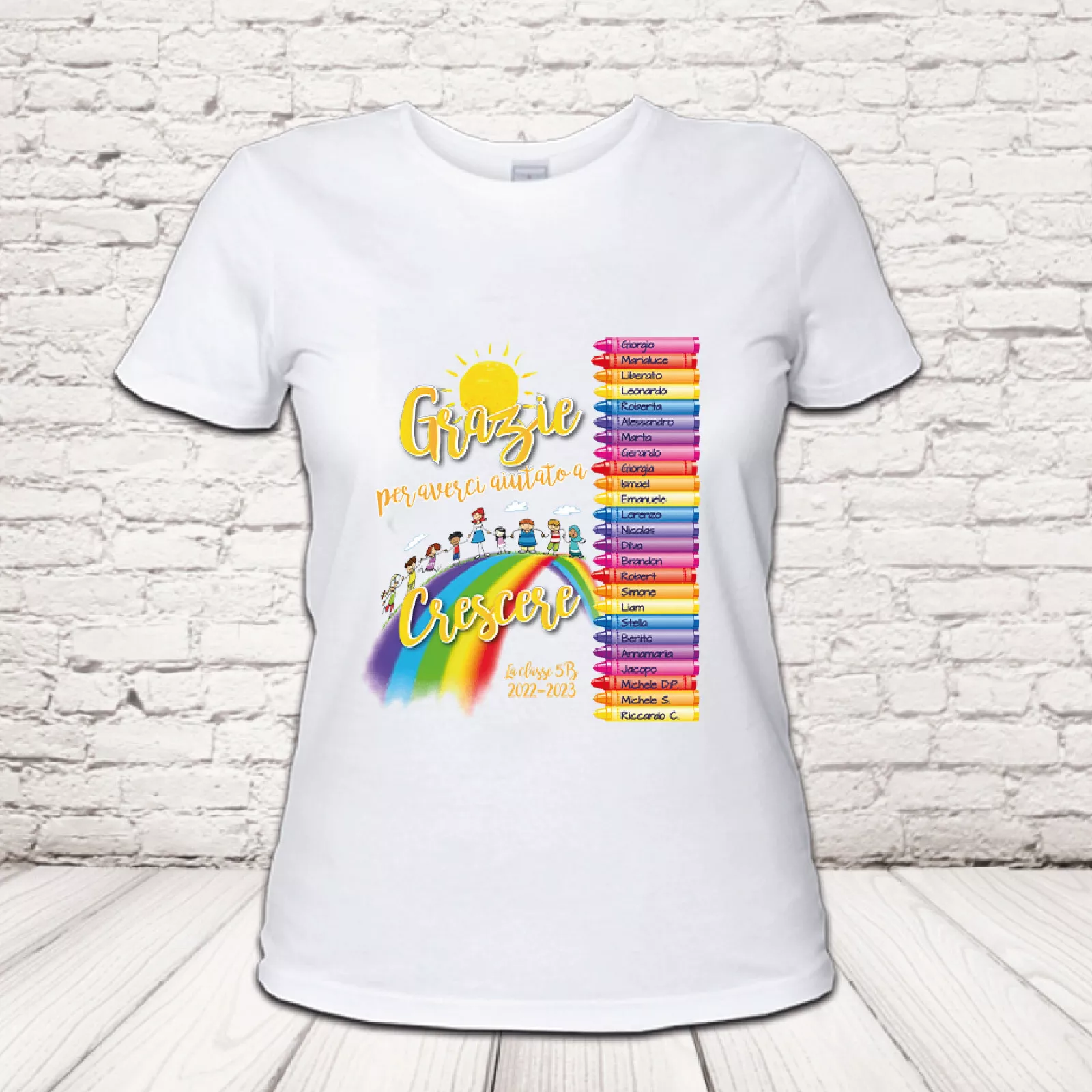 T-shirt Maglia Maglietta Donna Regalo Per Maestra Personalizzata con Nome Classe Foto Bianca