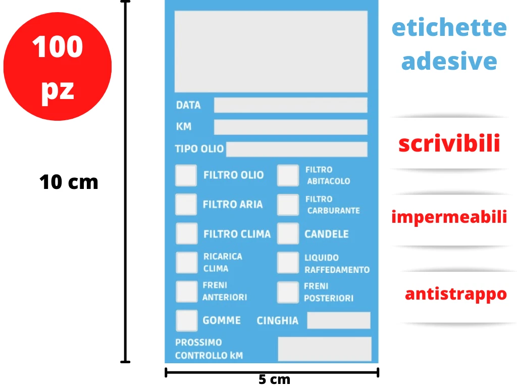 Adesivi Tagliando AUTO Etichette Adesive in PVC per cambio olio freni motore aria cinghia scrivibili impermeabili antistrappo